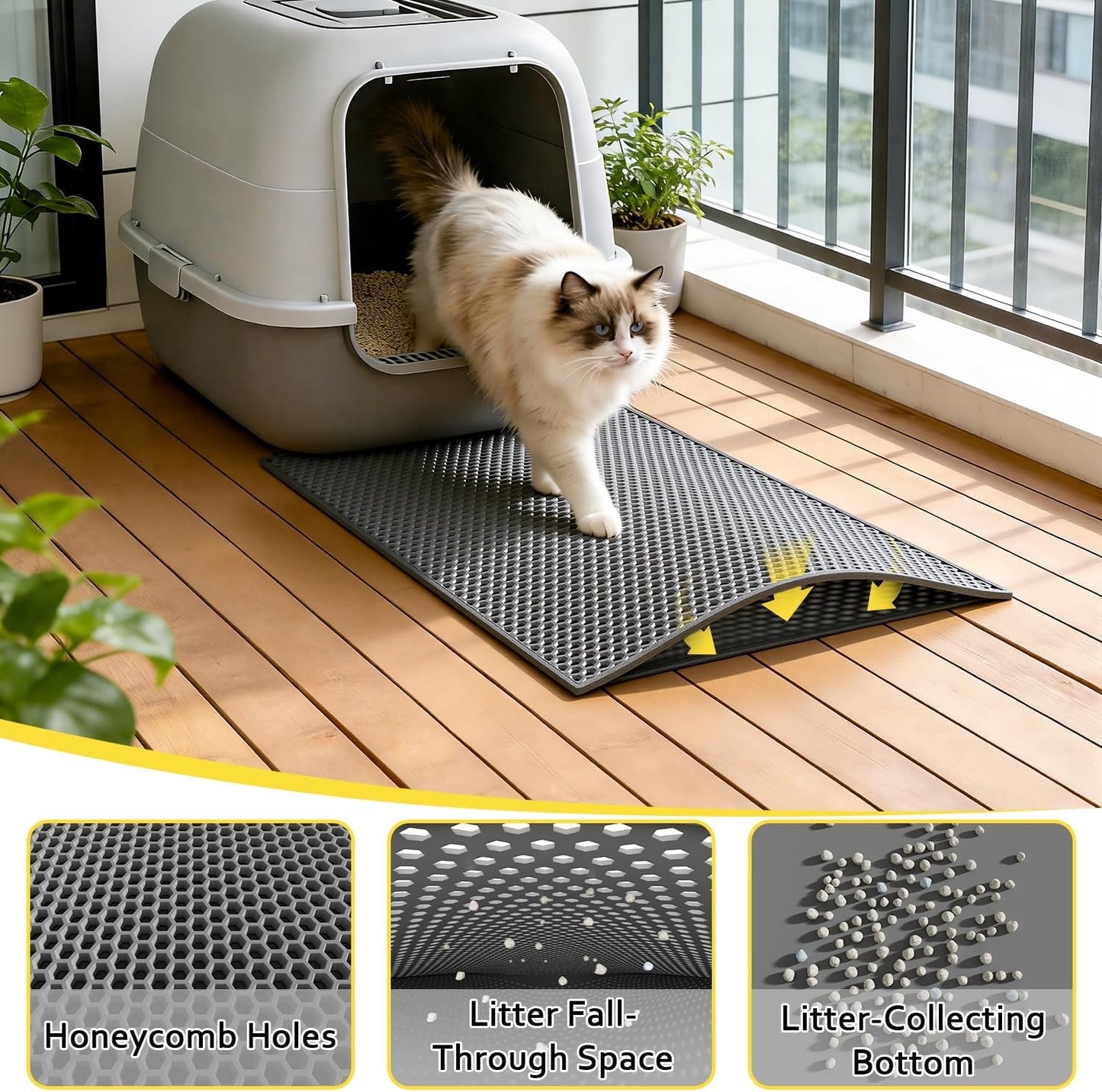 Waterproof honeycomb cat litter mat for floor protection and scatter control