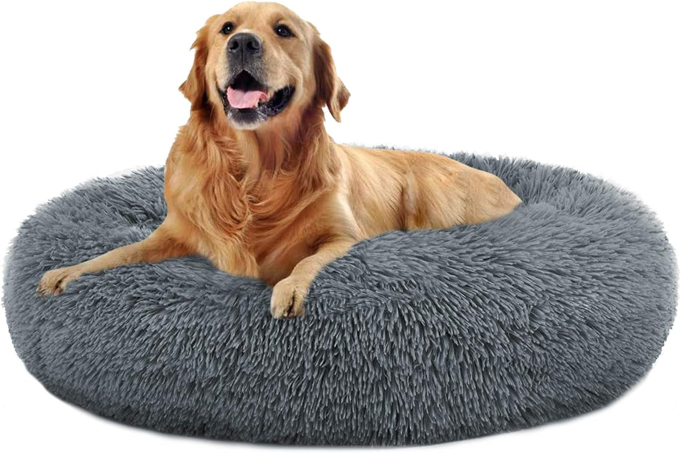 Ultra-soft round plush bed for large dogs and cats with raised rim support