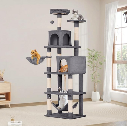 68-Inch Cat Tree for Indoor Cats | Multi-Level Cat Tower with 8 Scratching Posts