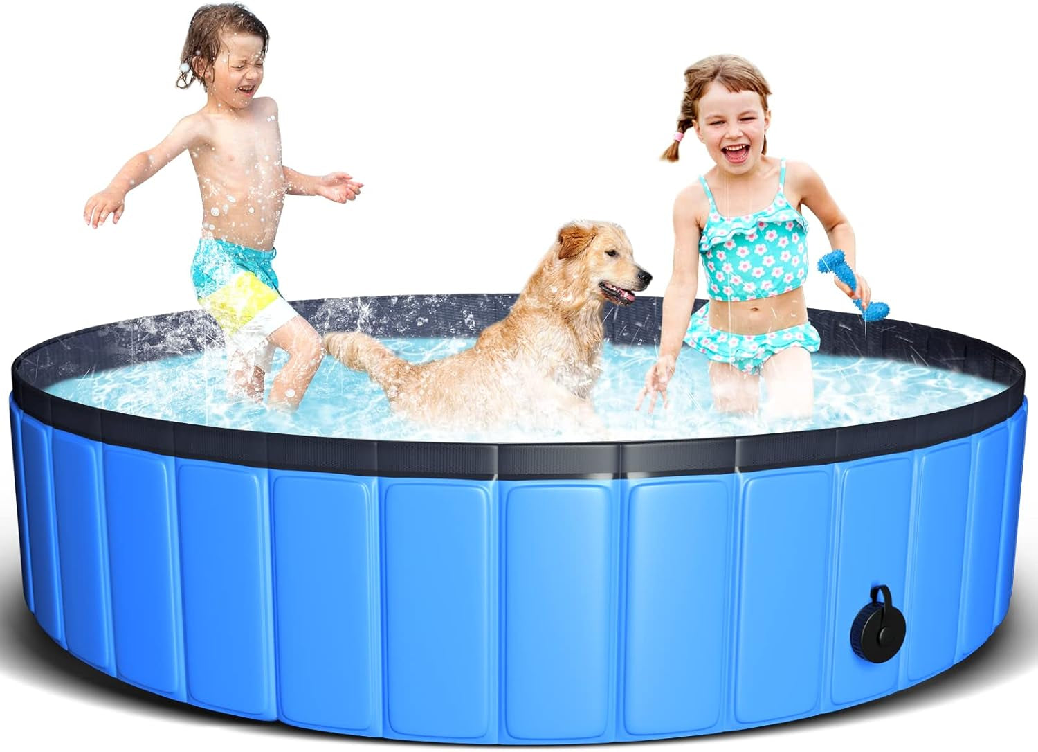 Foldable Pool 63"X12" XXL Portable Swimming Pool/Kiddie Pool, Hard Plastic Bath Tub for Indoor Outdoor for Pets Large Dogs Cats and Kids