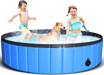 Foldable Pool 63"X12" XXL Portable Swimming Pool/Kiddie Pool, Hard Plastic Bath Tub for Indoor Outdoor for Pets Large Dogs Cats and Kids