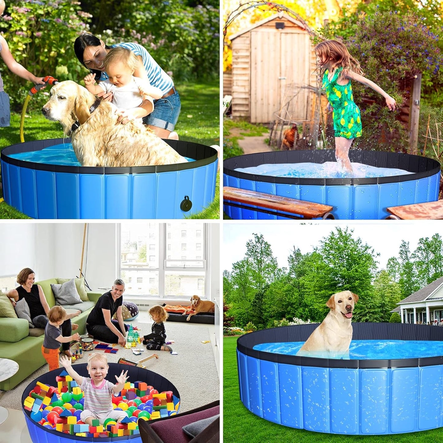 Foldable Pool 63"X12" XXL Portable Swimming Pool/Kiddie Pool, Hard Plastic Bath Tub for Indoor Outdoor for Pets Large Dogs Cats and Kids
